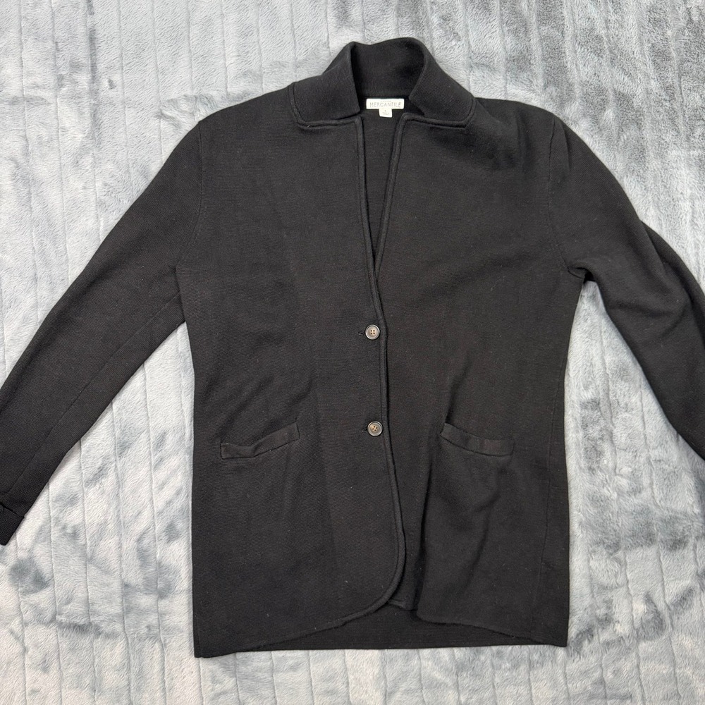 J. Crew Mercantile Knit Blazer Womens L Black Cotton Button Sweater Jacket 8884